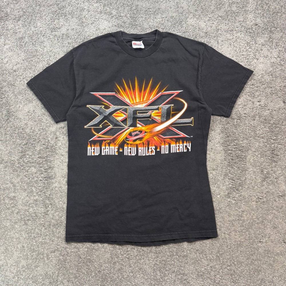 Vintage Hanes XFL Graphic T-Shirt Black Size Medium 2001 Football Y2K